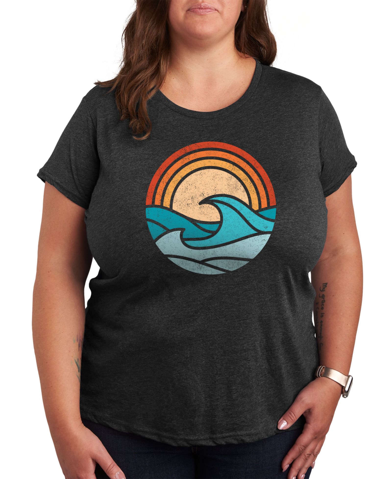 Hybrid Apparel Trendy Plus Size Beach Waves Graphic T-Shirt