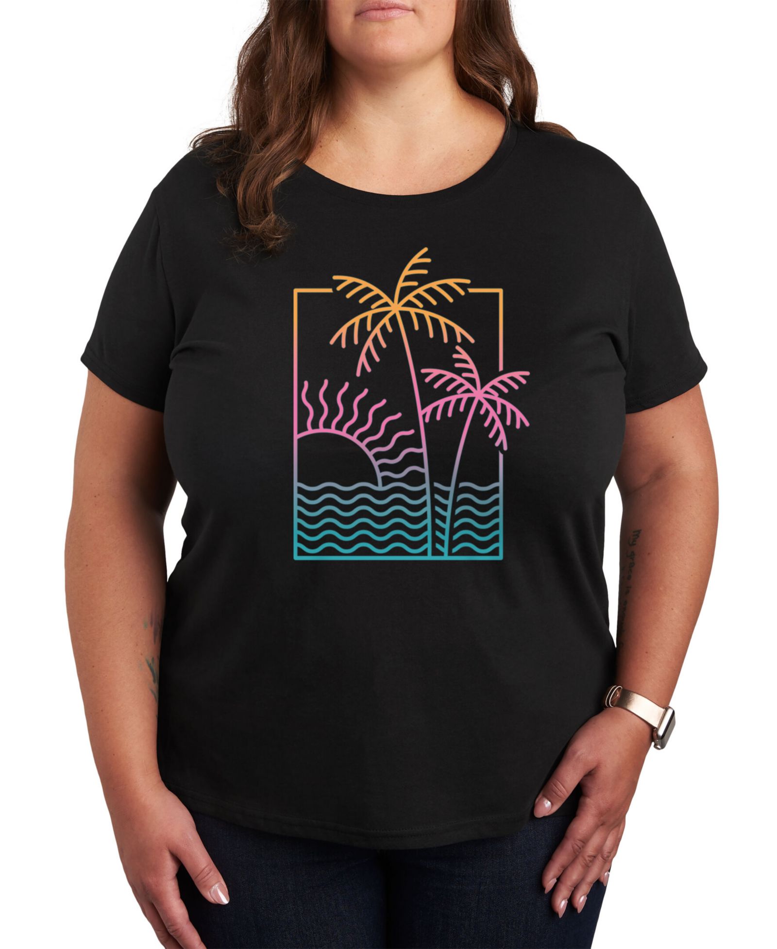 Hybrid Apparel Trendy Plus Size Neon Palms Graphic T-Shirt