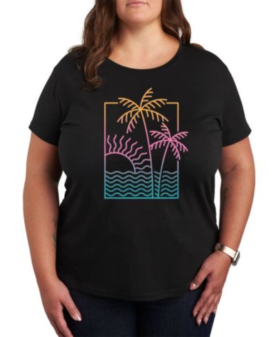 Hybrid Apparel Trendy Plus Size Neon Palms Graphic T-Shirt