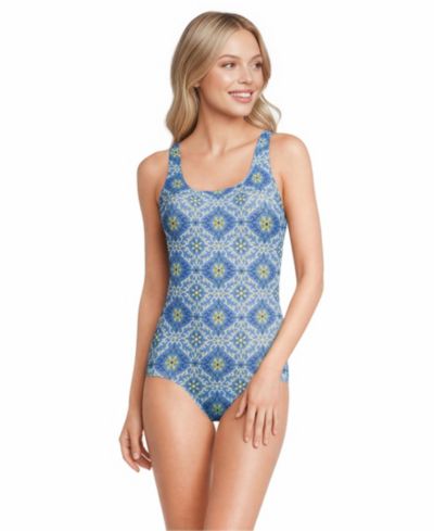 Lake blue/egret geo floral