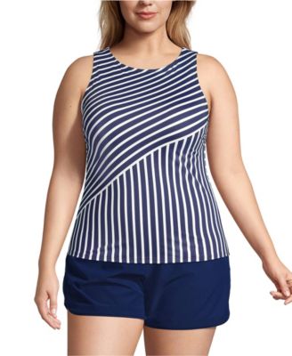 Lands' End Plus Size DDD-Cup High Neck UPF 50 Modest Tankini Swimsuit Top