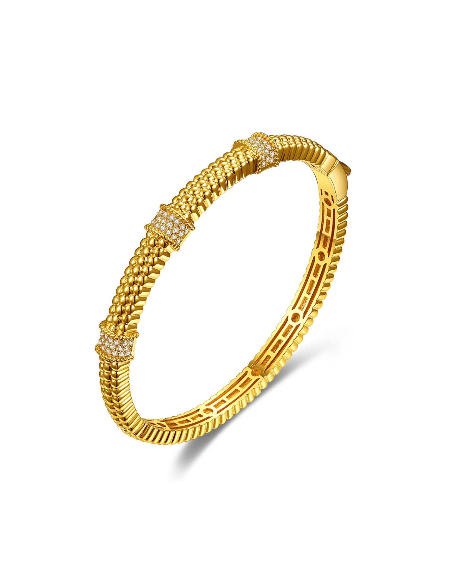 Rachel Glauber Timeless браслет-бэнгл с 3D текстурой и CZ, 14k Gold Plated