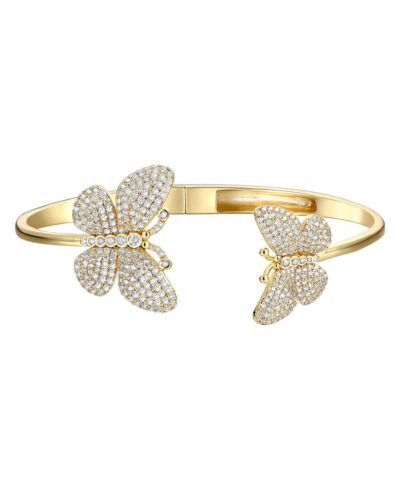 Rachel Glauber Charming 14K Gold Plated CZ Pave Butterfly Open Cuff Bangle