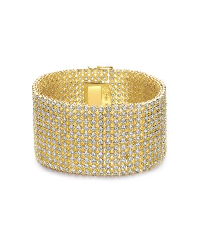 Rachel Glauber Широкий браслет Mesh Link с CZ, позолоченная 14k золотом