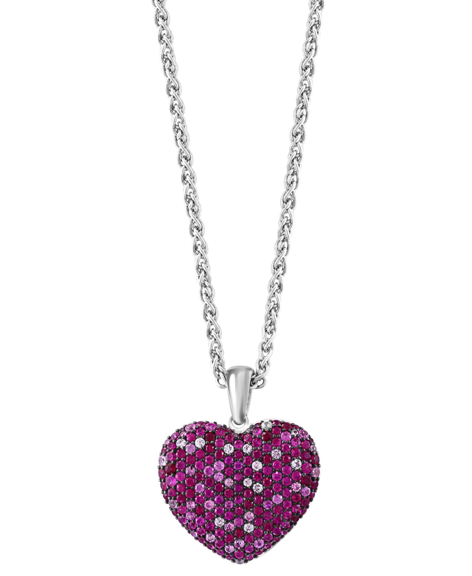 Подвеска-ожерелье EFFY® Ruby (2 ct. t.w.) & Pink Sapphire (1-7/8 ct. t.w.) Ombré Heart Cluster 18" Sterling Silver