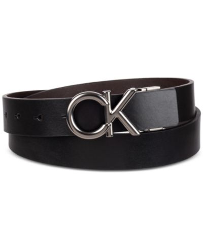 Calvin Klein Мужской кожаный ремень с монограммой и двусторонней пряжкой