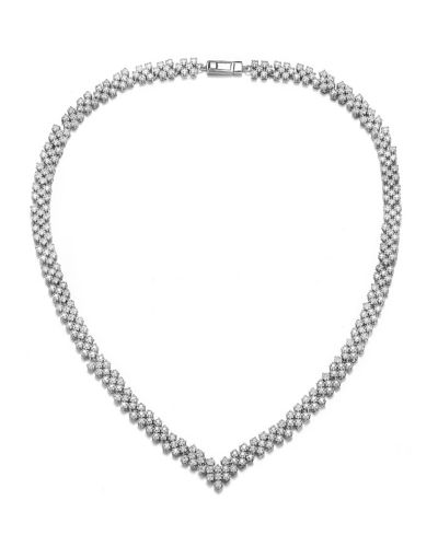 Rachel Glauber Classy White Gold Plated CZ Tennis V Shape Necklace