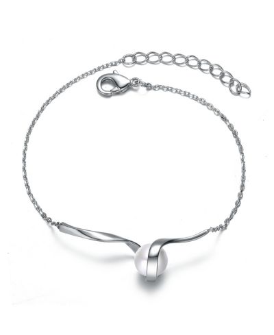 Genevive Minimalist Sterling Silver 7MM Pearl Adjustable Swirl Bracelet