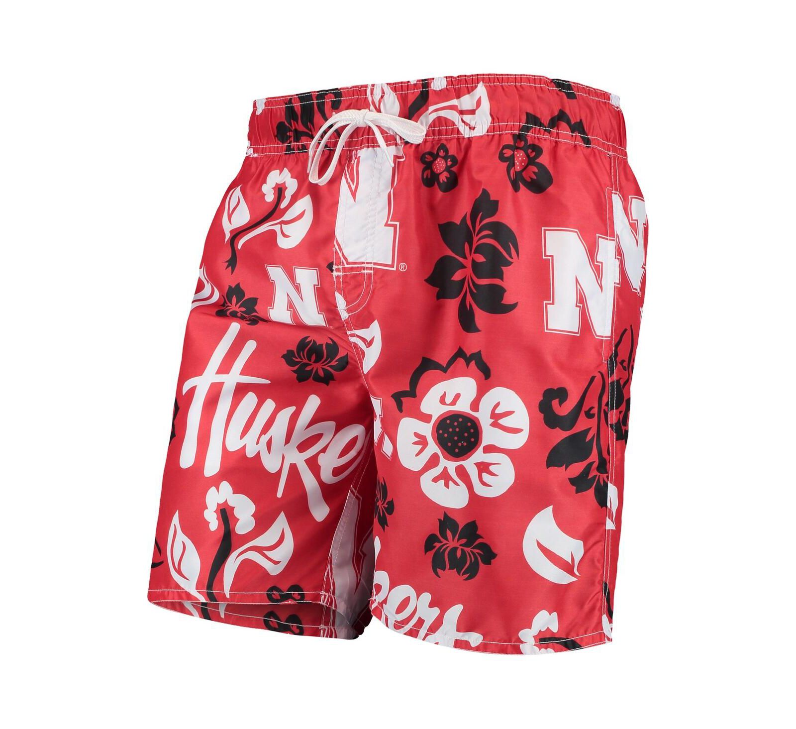 Men's Wes & Willy Scarlet Nebraska Huskers Floral Volley Swim Trunks
