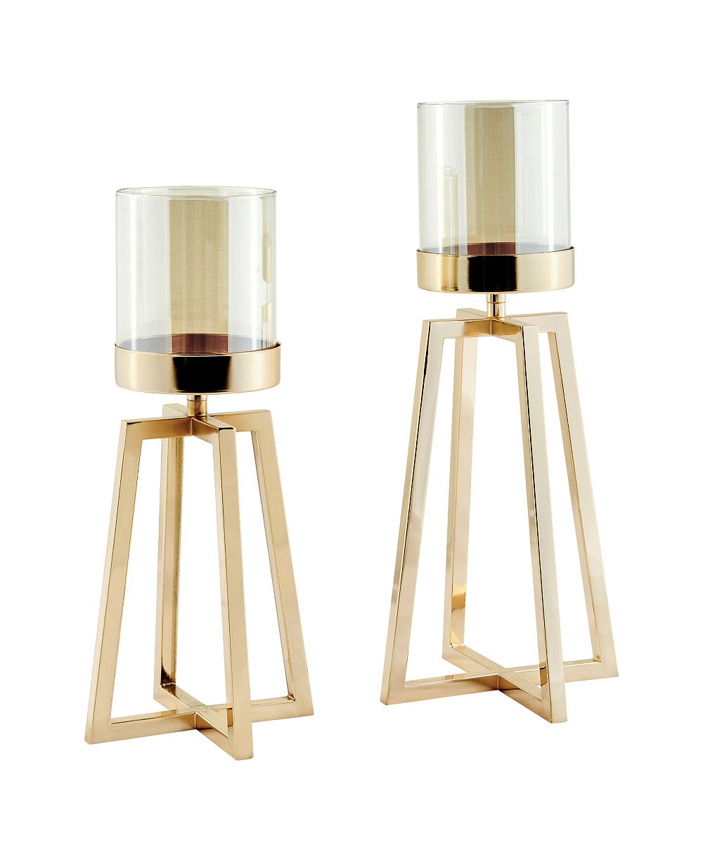 Danya B Maeve Tinted Glass  Pedestal Hurricane Candle Holders - Set of 2