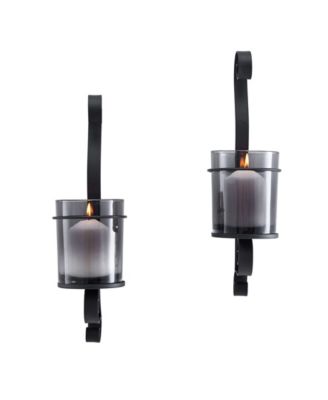 Danya B Vintage Wall Sconce Candle Holder Set of 2 with Smoke Glass Hurricanes