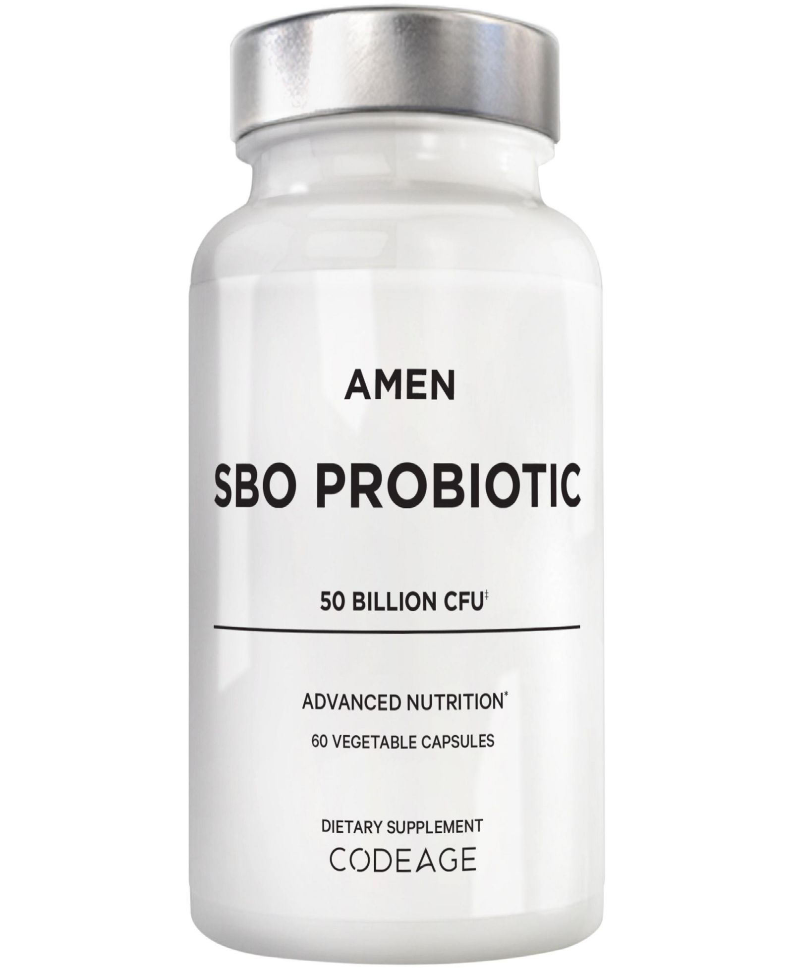 Amen Probiotics Supplement, SBO Probiotic и органические пребиотики, 50 Billion CFUs, формула для женщин и мужчин, 60 капсул