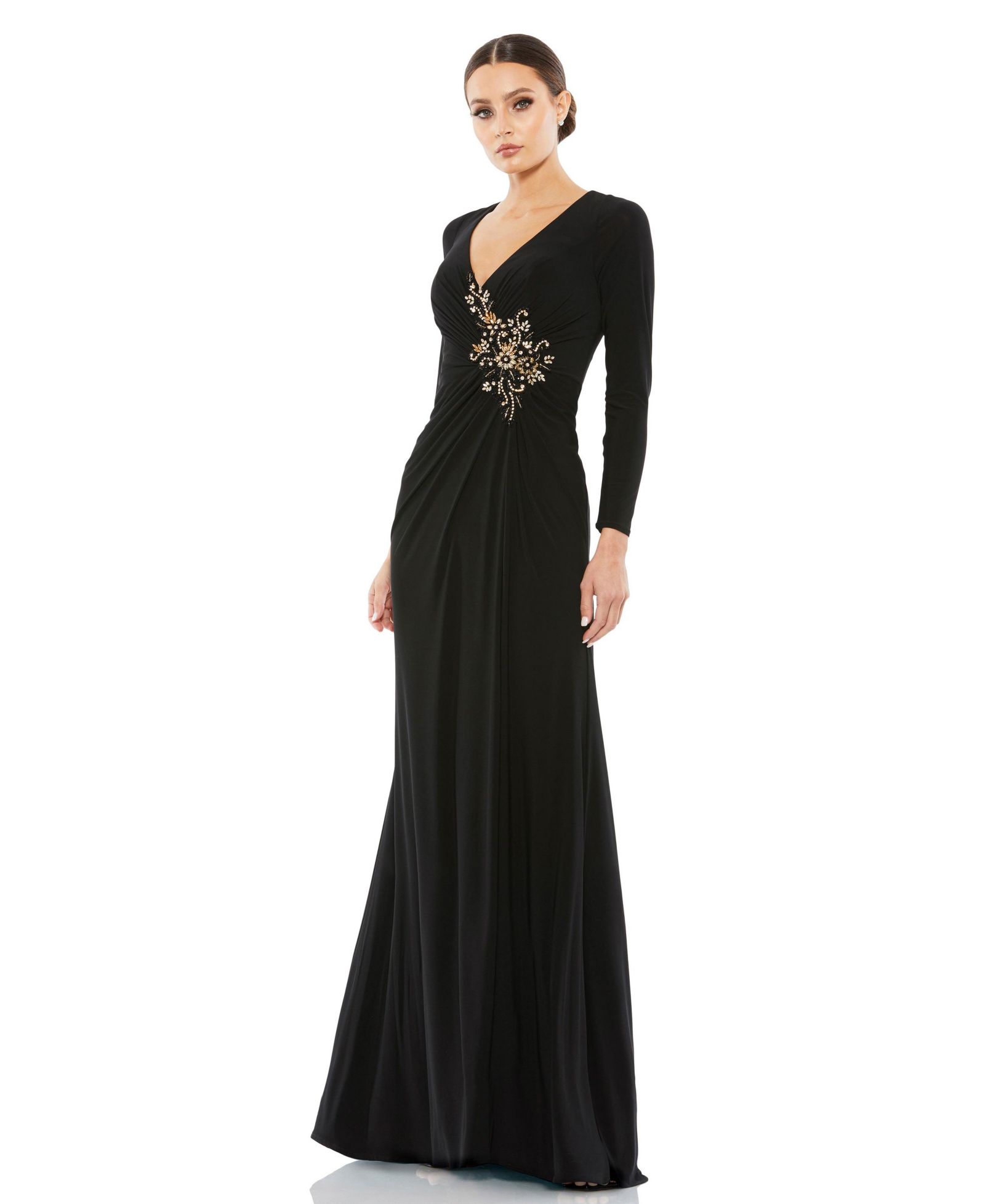 Вечернее платье Women's Faux Wrap Long Sleeve Evening Gown с отделкой Appliqué