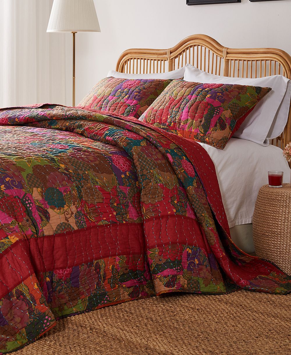 Greenland Home Fashions Jewel Kantha Quilted 3 Piece Bedspread Set, Queen