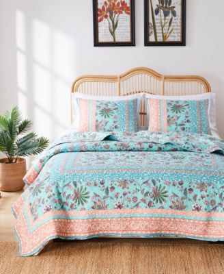 Greenland Home Fashions Audrey Floral Print 3 Piece Quilt Set, King/California King