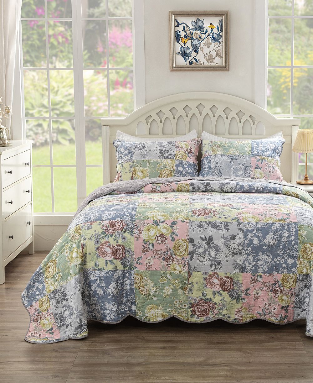 Комплект из 3 стеганых покрывал Greenland Home Fashions Emma Traditional Floral Print, King/California King