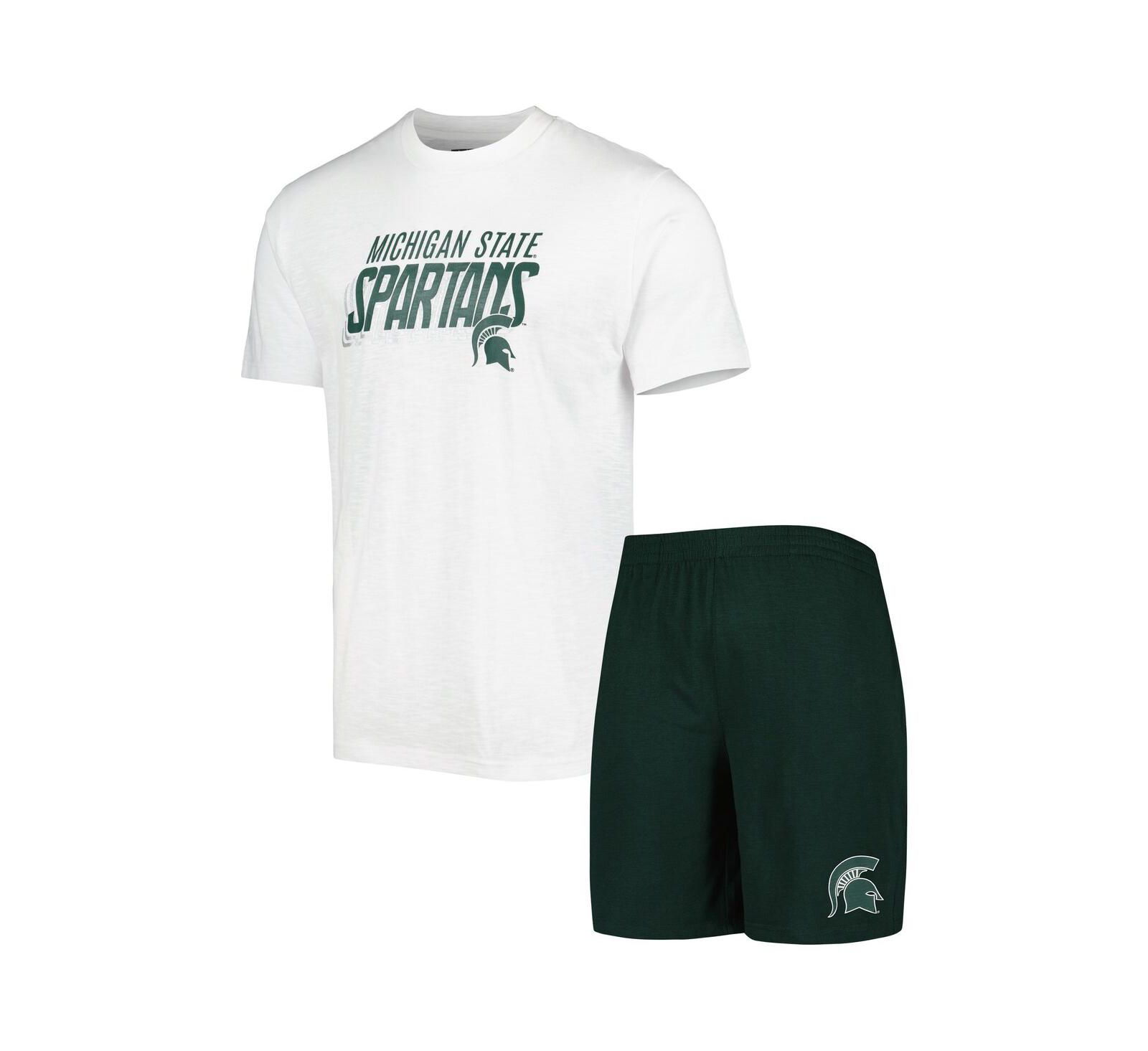 Men's Concepts Sport Green, White Michigan State Spartans Downfield T-shirt and Shorts Set