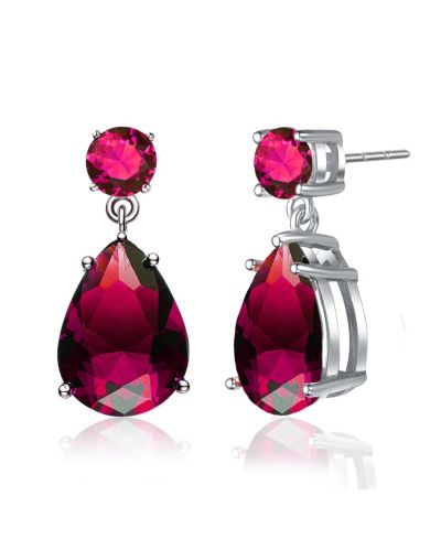 Серьги-подвески Genevive Radiant Sterling Silver White Gold Plated CZ