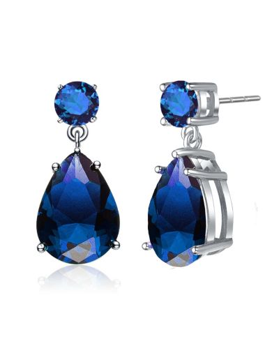 Серьги-подвески Genevive Radiant Sterling Silver White Gold Plated CZ
