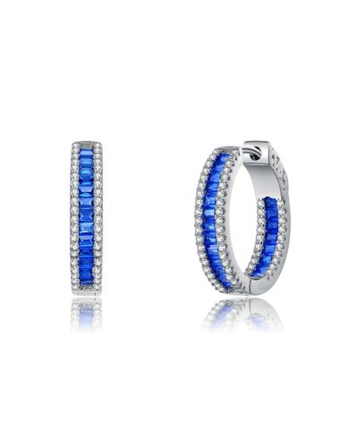 Genevive Sterling Silver Sparkling Baguette Cubic Zirconia Hoop Earrings