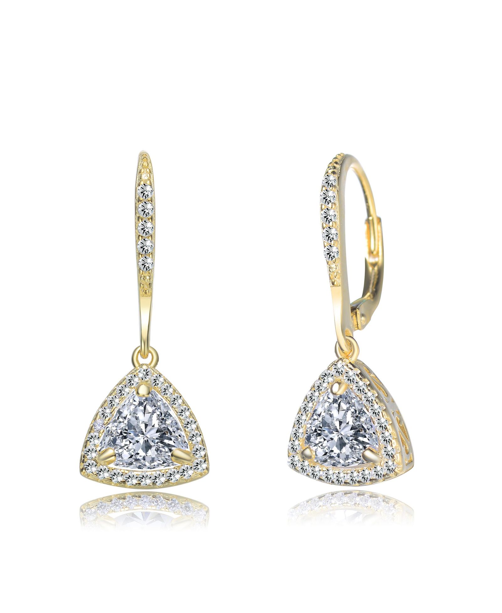 Серьги-подвески Sterling Silver Round and Triangle Cubic Zirconia