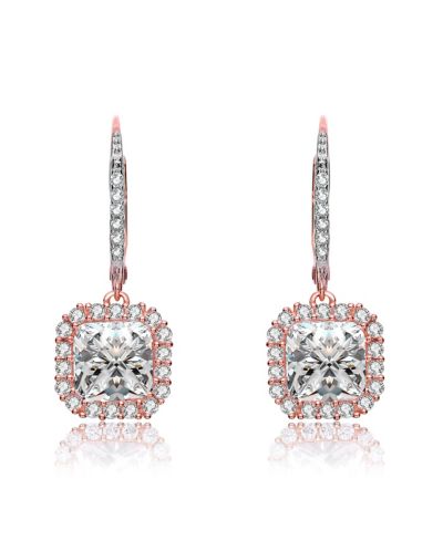 Genevive Elegant Sterling Silver Cubic Zirconia Square Drop Earrings
