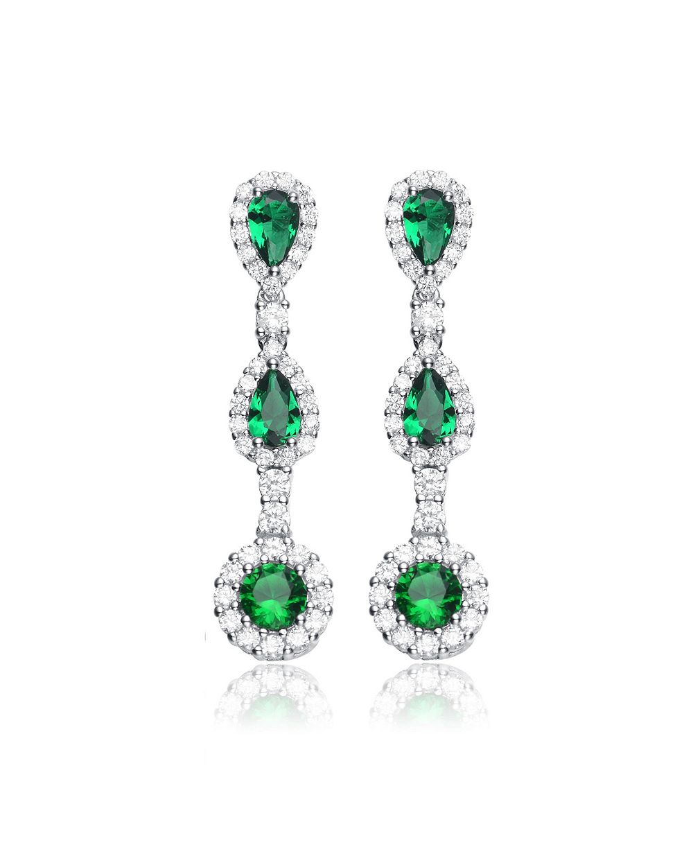 Genevive Elegant White Gold Plated Three Linear CZ Dangle Earrings