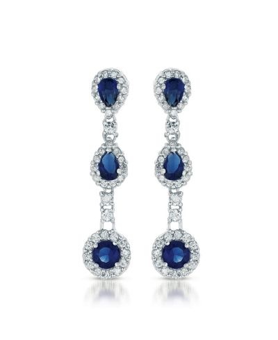 Genevive Elegant White Gold Plated Three Linear CZ Dangle Earrings
