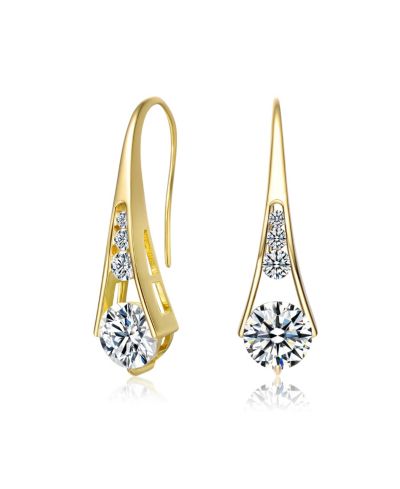 Genevive современные серьги-крючки 14K Gold Plated CZ Teardrop