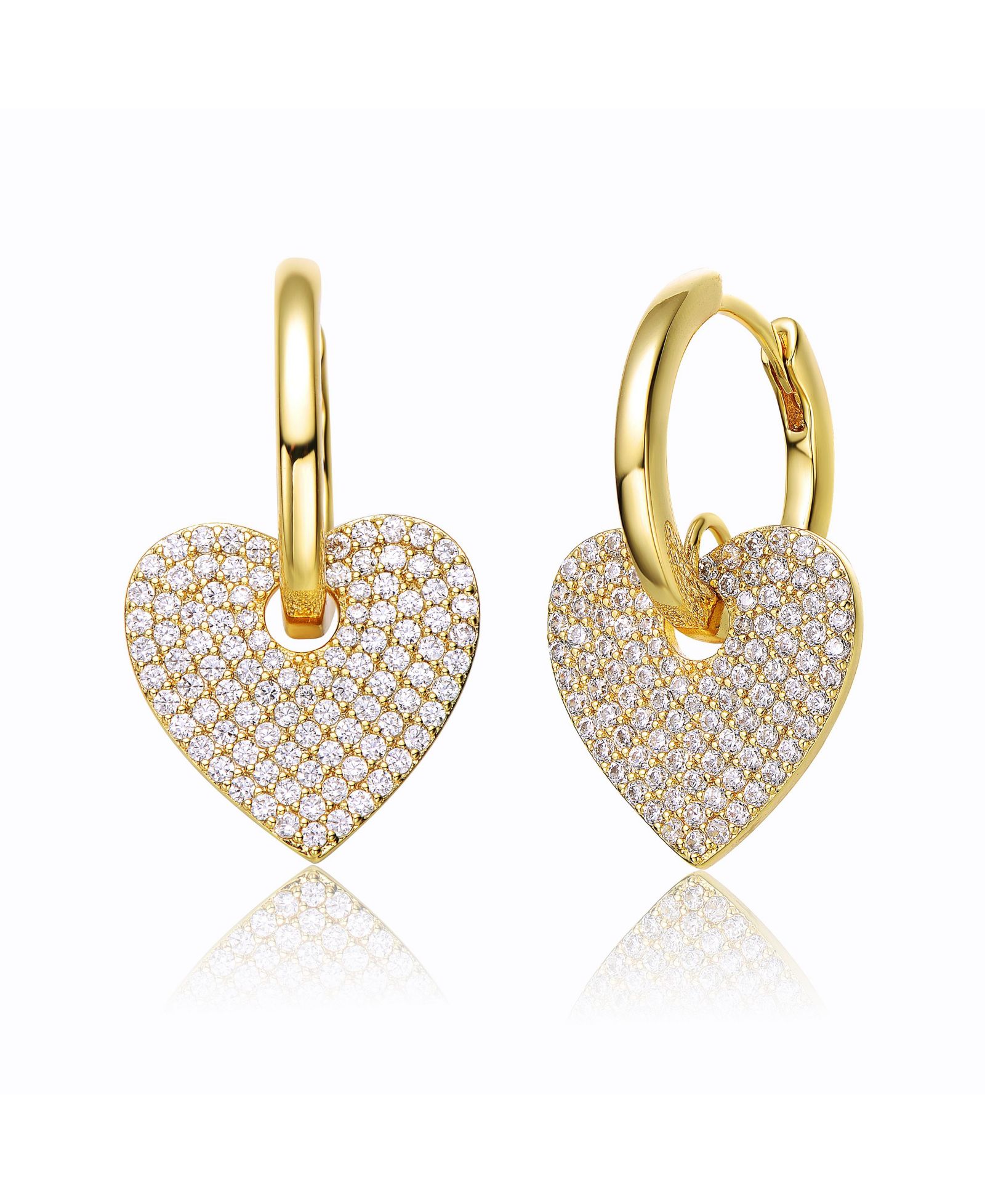 Серьги Rachel Glauber Chic 14K Gold Plated Heart Dangle Huggie Hoop