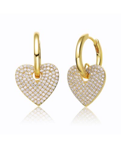 Серьги Rachel Glauber Chic 14K Gold Plated Heart Dangle Huggie Hoop