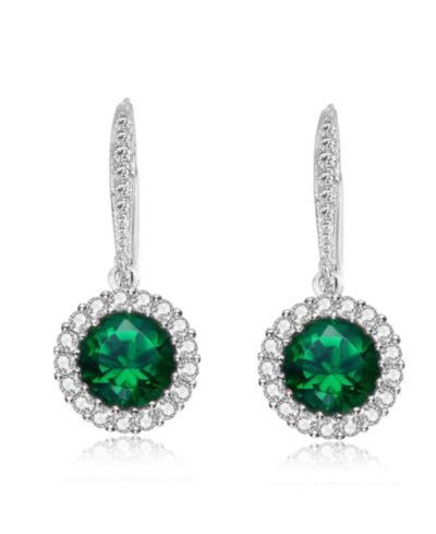 Genevive Brilliant Sterling Silver Round CZ Haloed Solitaire Drop Earrings