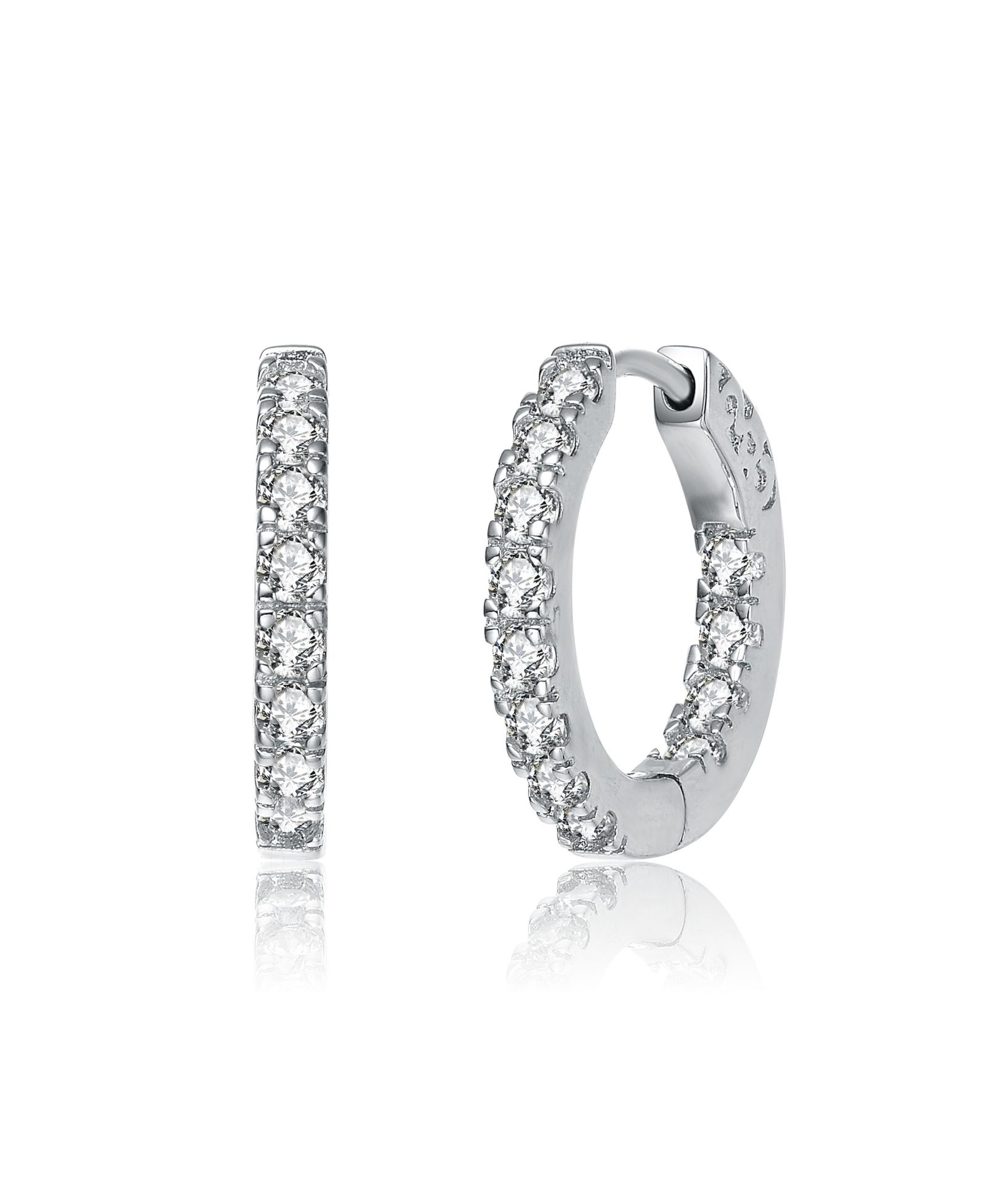White Gold Plated Round Cubic Zirconia Hoop Earrings