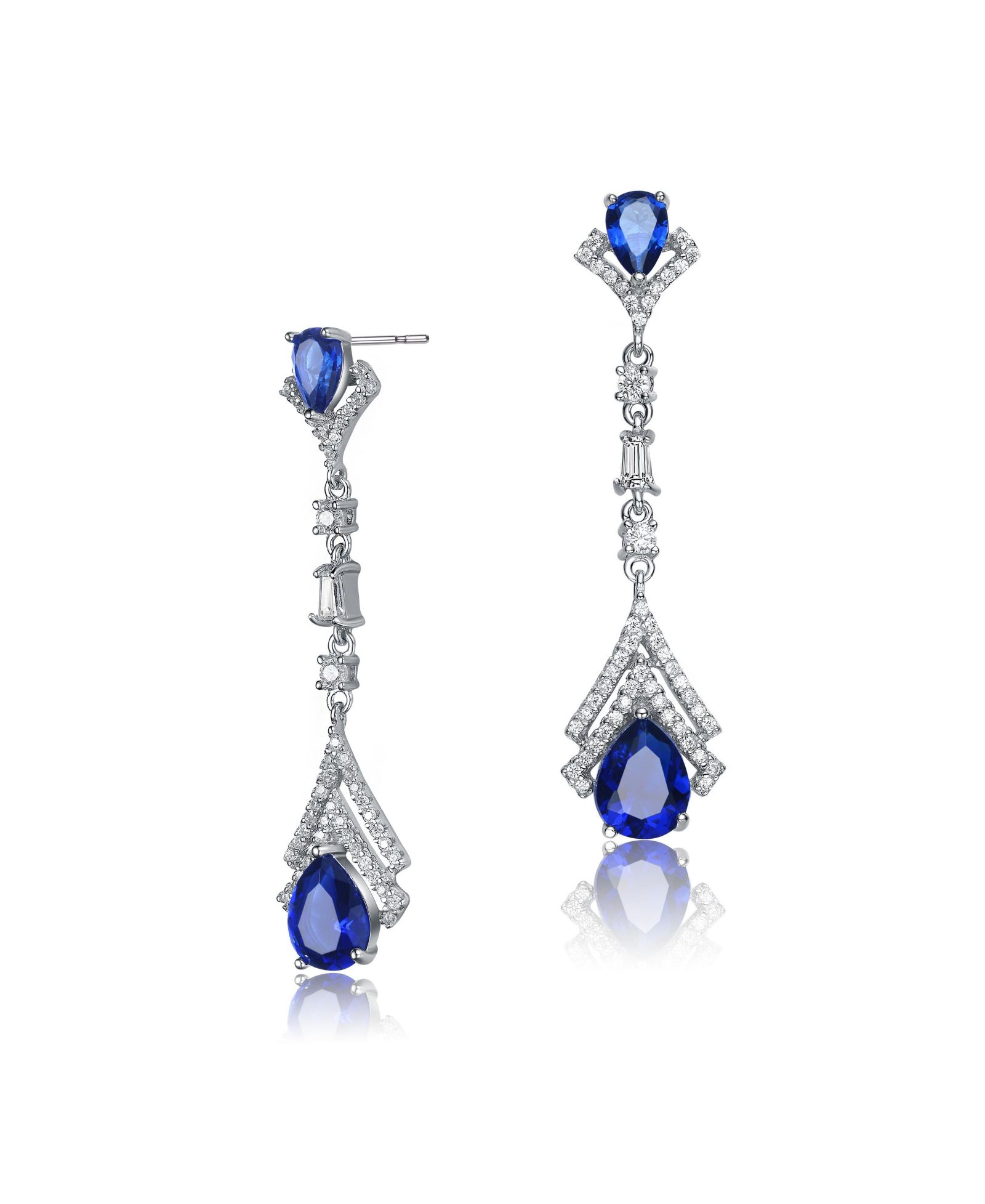 Genevive Elegant Sterling Silver White Gold Plated CZ Double Halo Drop Earrings