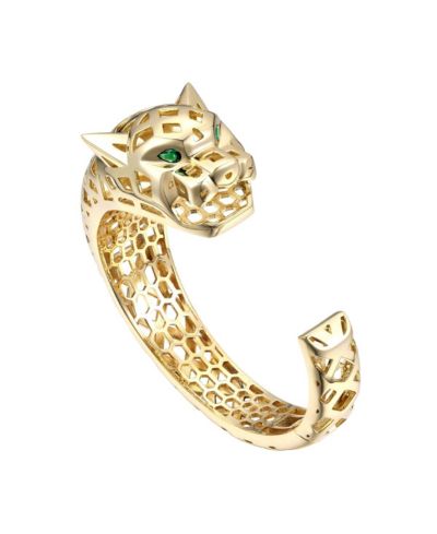 Rachel Glauber Unique 14K Gold Plated Jaguar CZ Open Cuff Bracelet