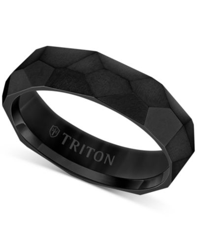 Triton Men's Faceted Brush Finish Wedding Band in Titanium