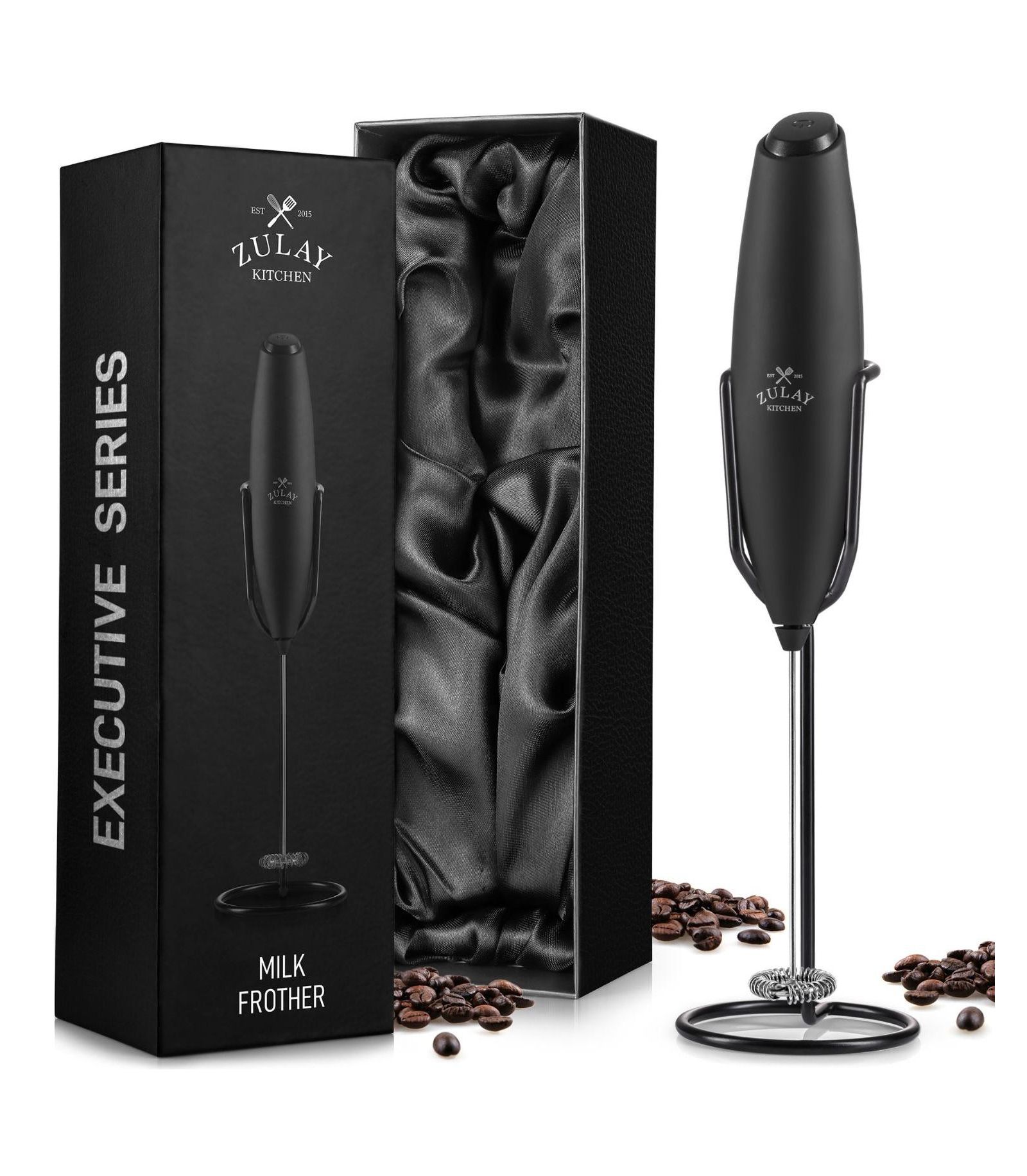 Ручной капучинатор Zulay Kitchen Stainless Steel с подставкой