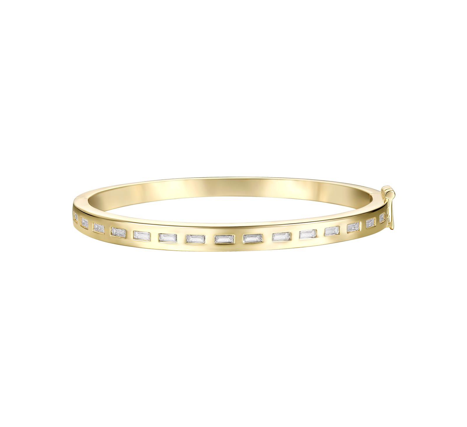 Rachel Glauber 14K Gold Plated Brilliant CZ Baguette Bangle Bracelet