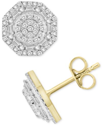 Мужские гвоздики с бриллиантами Macy's (1/4 ct. t.w.) из 10k Gold, восьмиугольный кластер