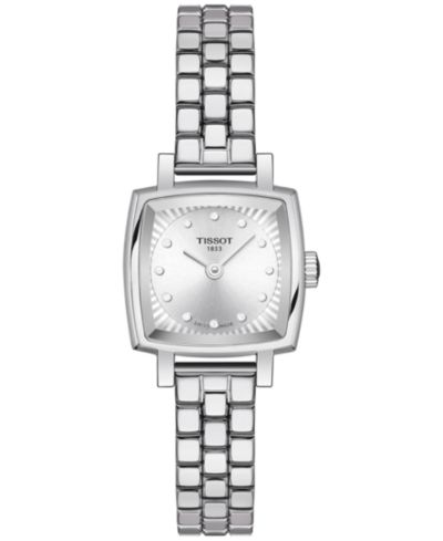 Женские часы Tissot Swiss Lovely Square Diamond Accent Stainless Steel, 20mm