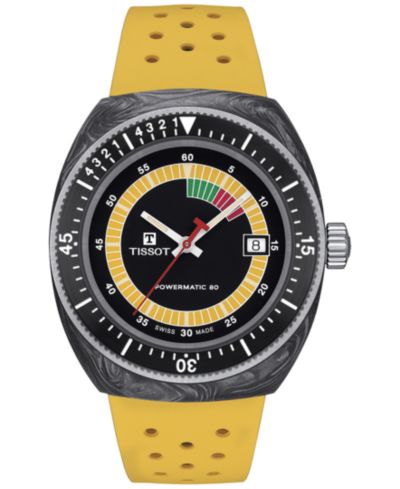 Tissot Мужские швейцарские автоматические часы Sideral S Yellow Perforated Rubber Strap 41mm