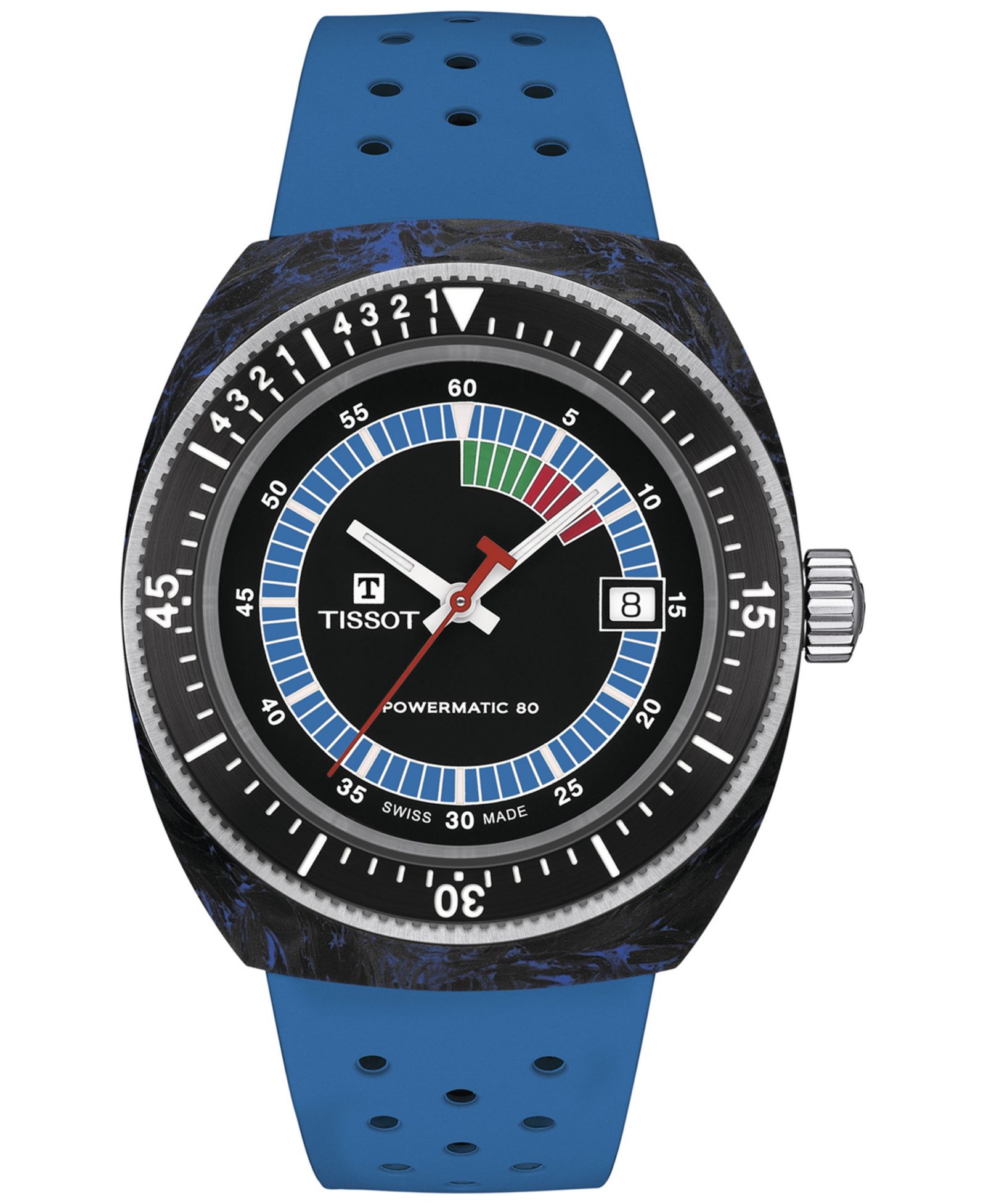 Tissot Men's Swiss Automatic Sideral S Blue Perforated Rubber Strap Watch 41mm