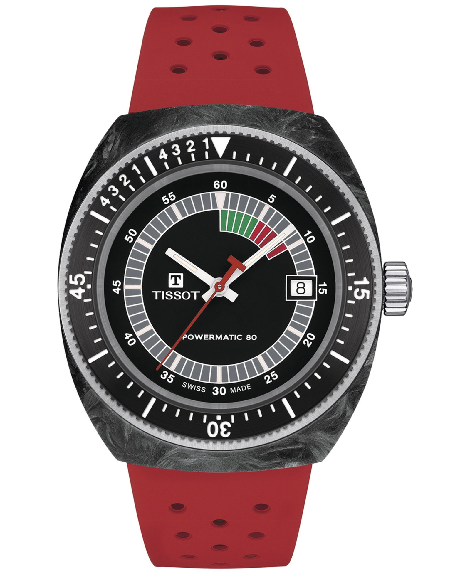 Часы Tissot Men's Swiss Automatic Sideral S Red Perforated Rubber Strap Watch 41mm
