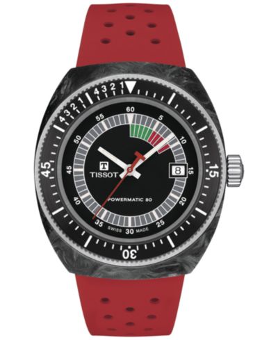 Часы Tissot Men's Swiss Automatic Sideral S Red Perforated Rubber Strap Watch 41mm