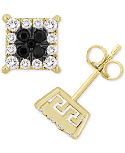 Мужские серьги-гвоздики Macy's Black & White Diamond Greek Key в 10k Gold