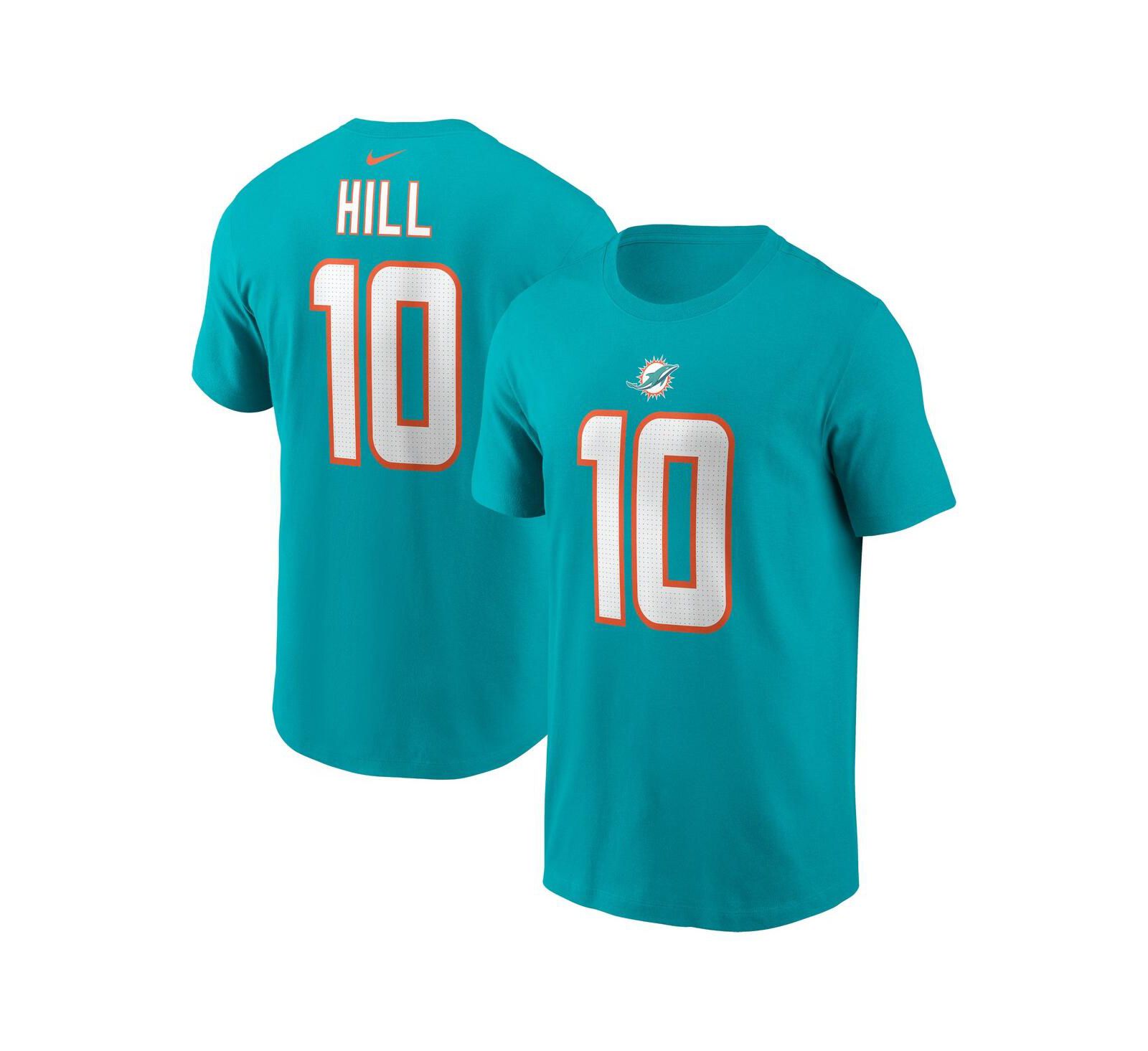 Men's Nike Tyreek Hill Aqua Miami Dolphins Player Name and Number T-shirt
