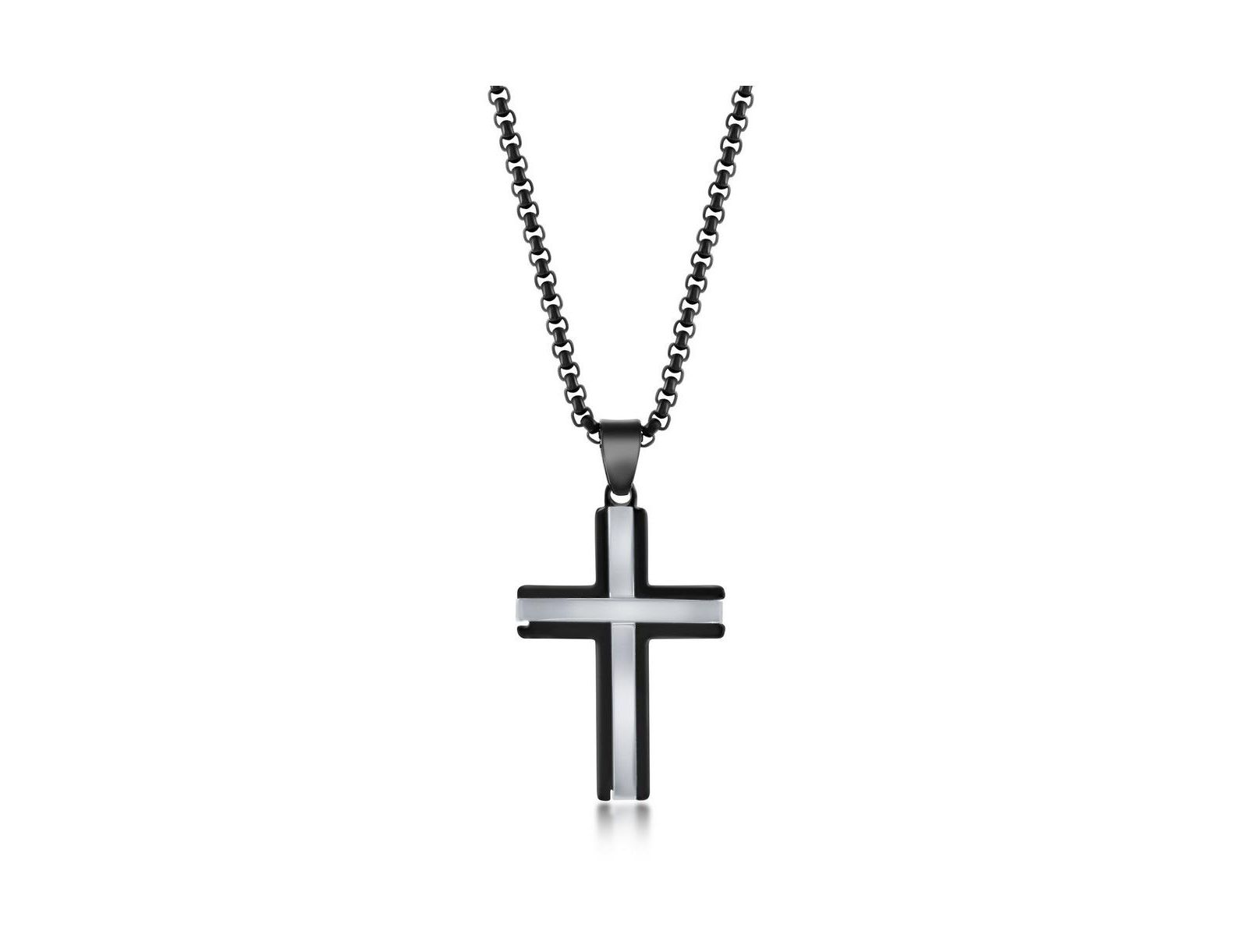 Мужской кулон-крест Metallo Stainless Steel Black & Silver Polished