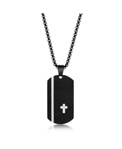 Мужская подвеска Metallo Stainless Steel Black Silver Cross Single CZ Dog Tag