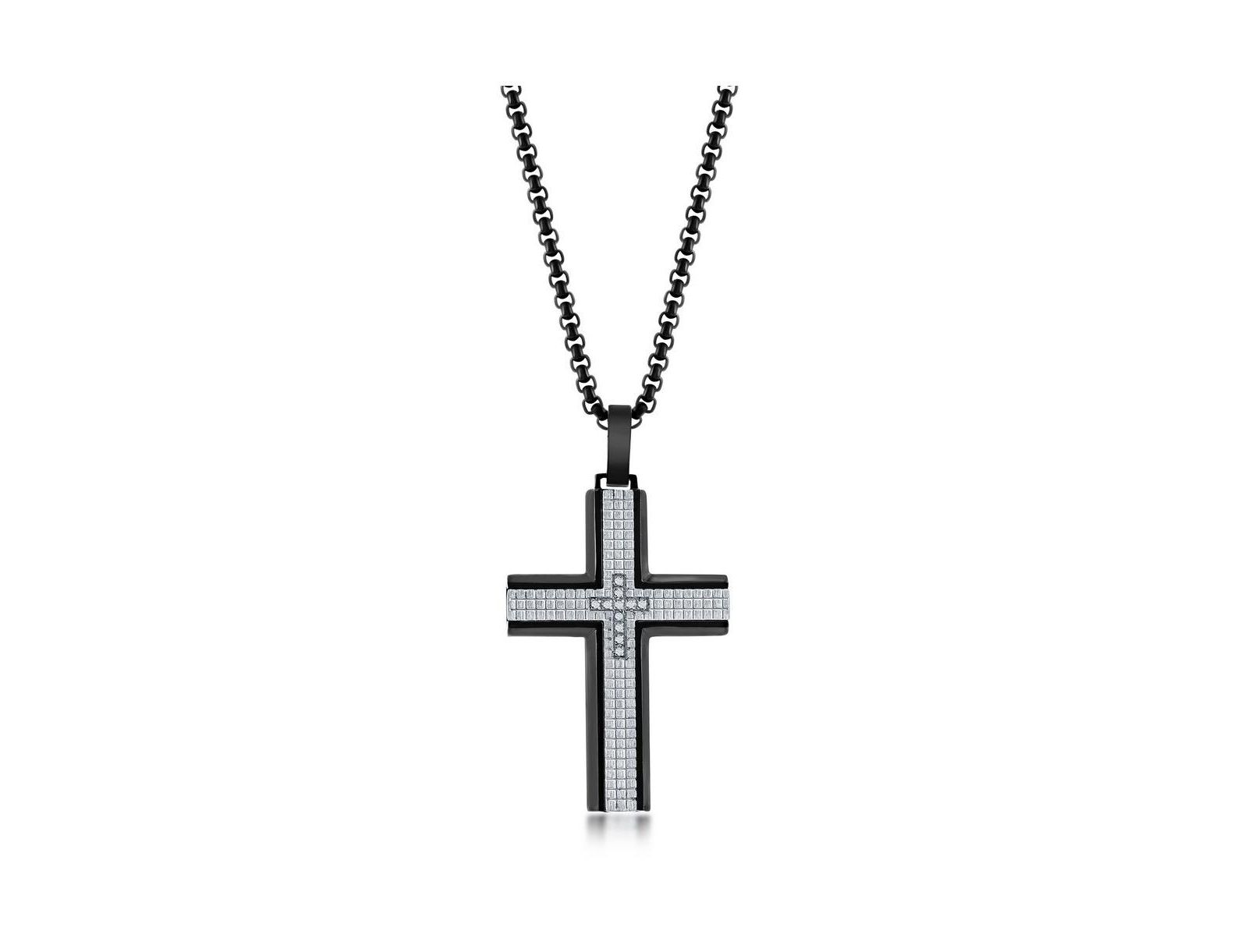 Мужской кулон Metallo Stainless Steel Black & Silver CZ Cross
