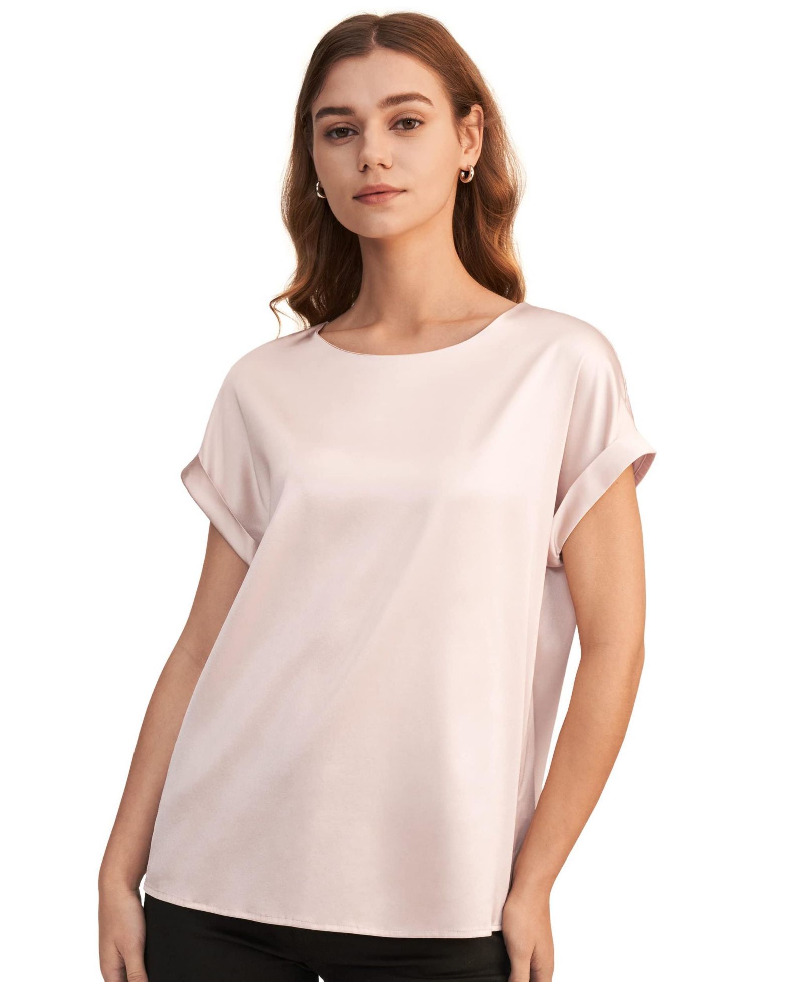 LILYSILK Women's Short Sleeves Round Neck Silk Tee